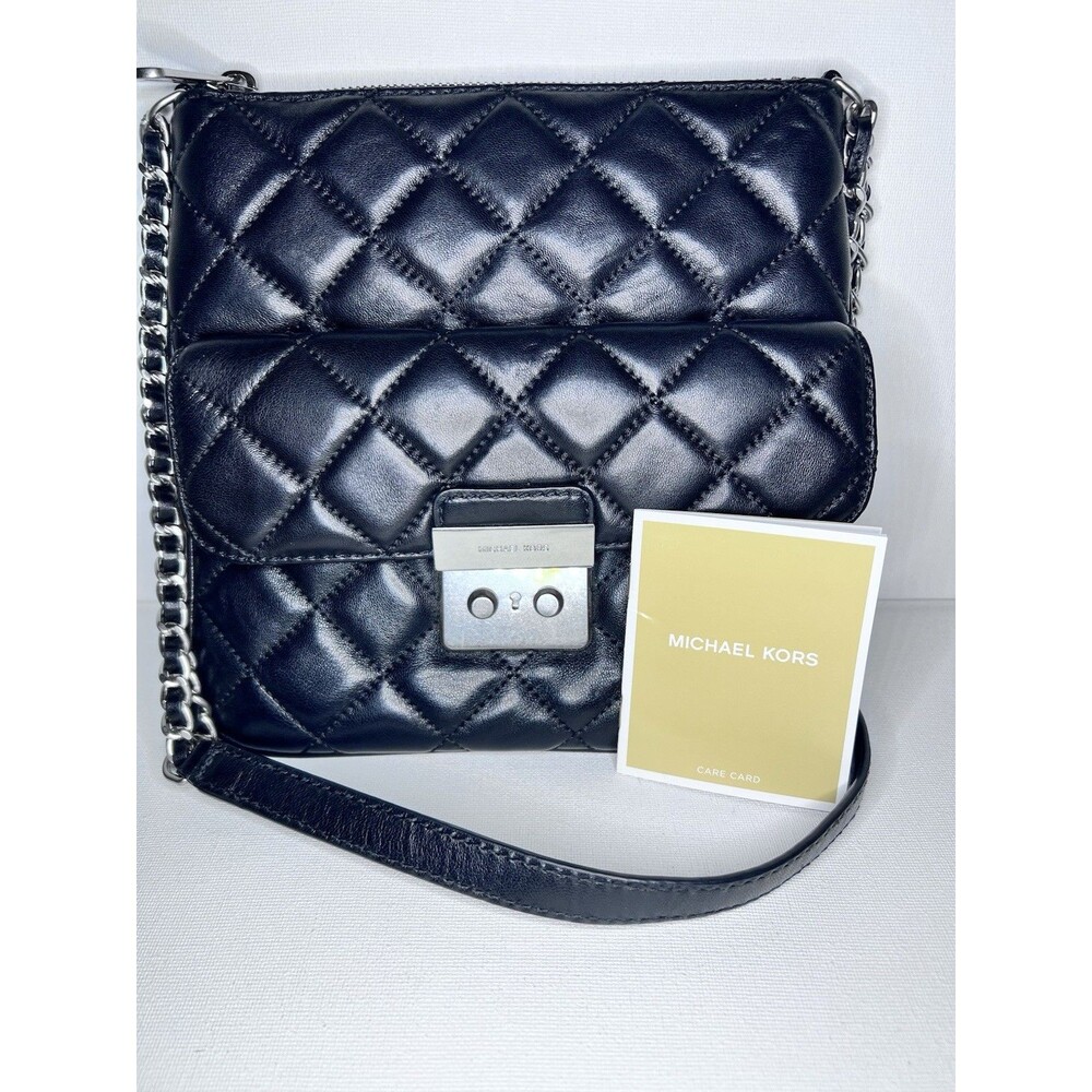 Michael Kors Black Quilted Shoulder Bag with Chain Strap & Silver Hardware